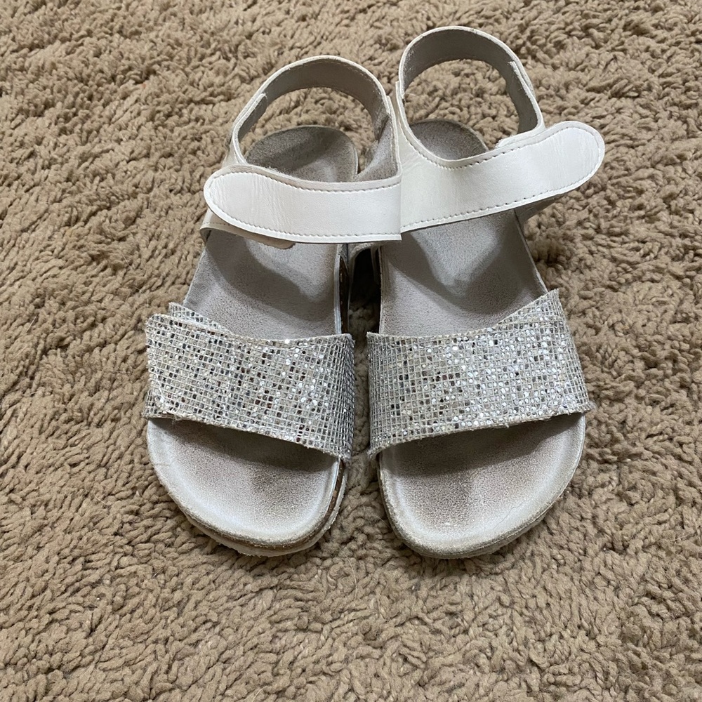 Kids Glitter Strap Sandals - White and Silver
